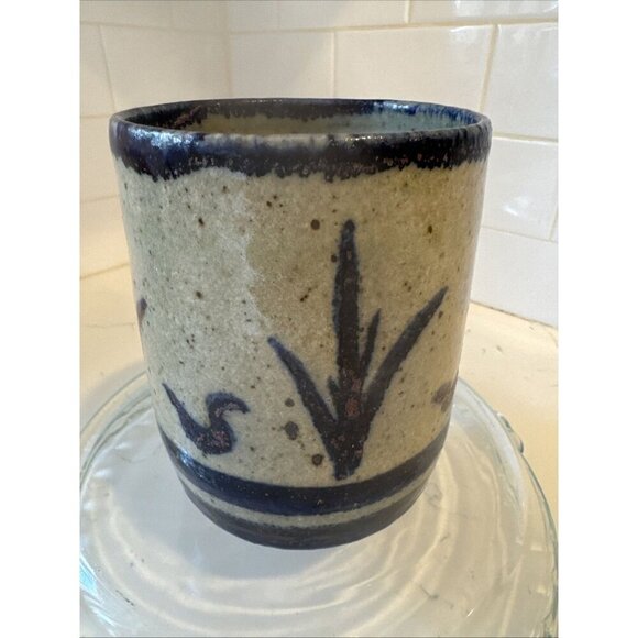 Studio Art Pottery Vase Planter Blue Ban Brown speckles Signed - Picture 7 of 15